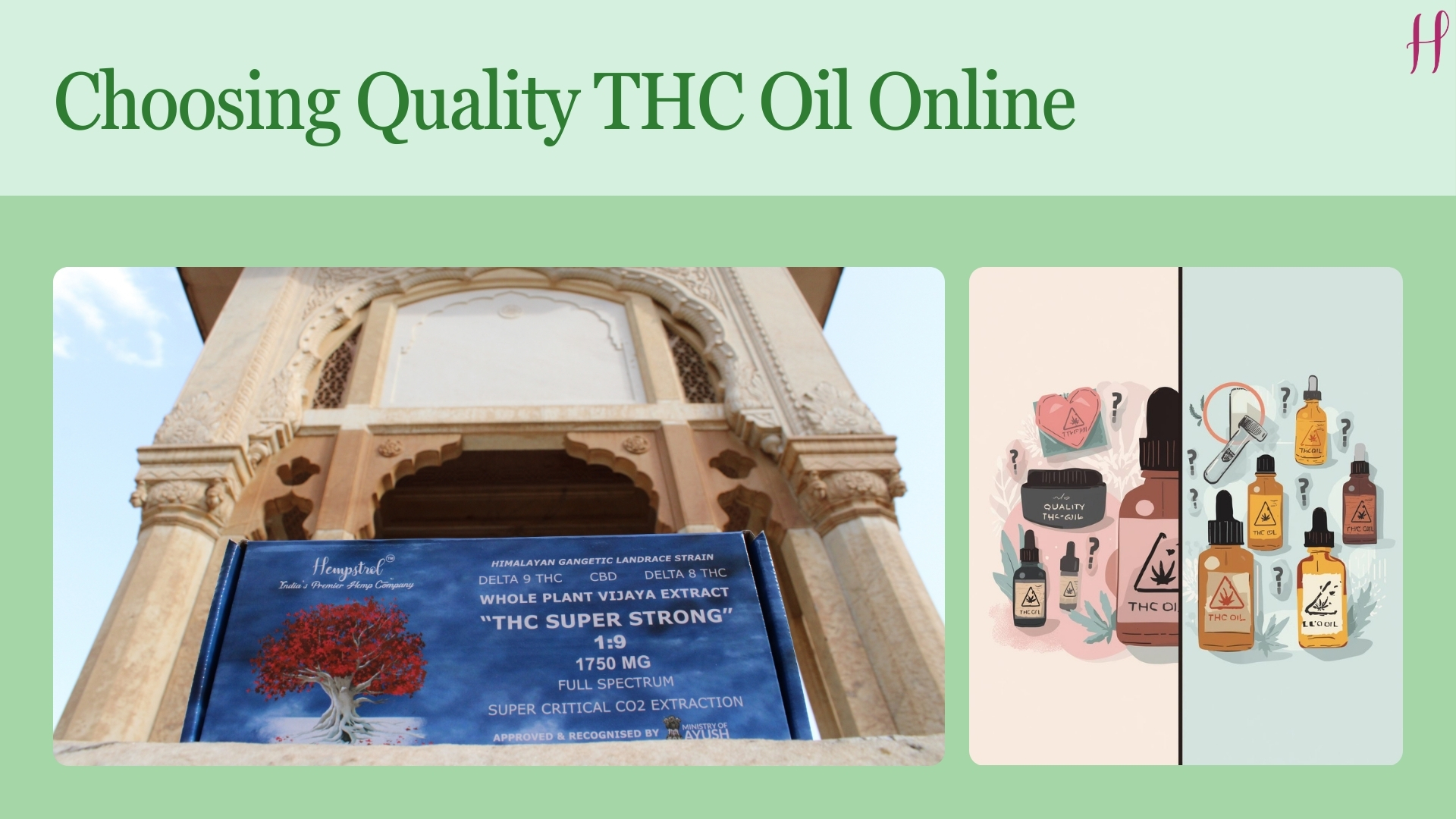 Premium THC oil packaging displayed near heritage architecture, representing trusted and quality THC oil online.